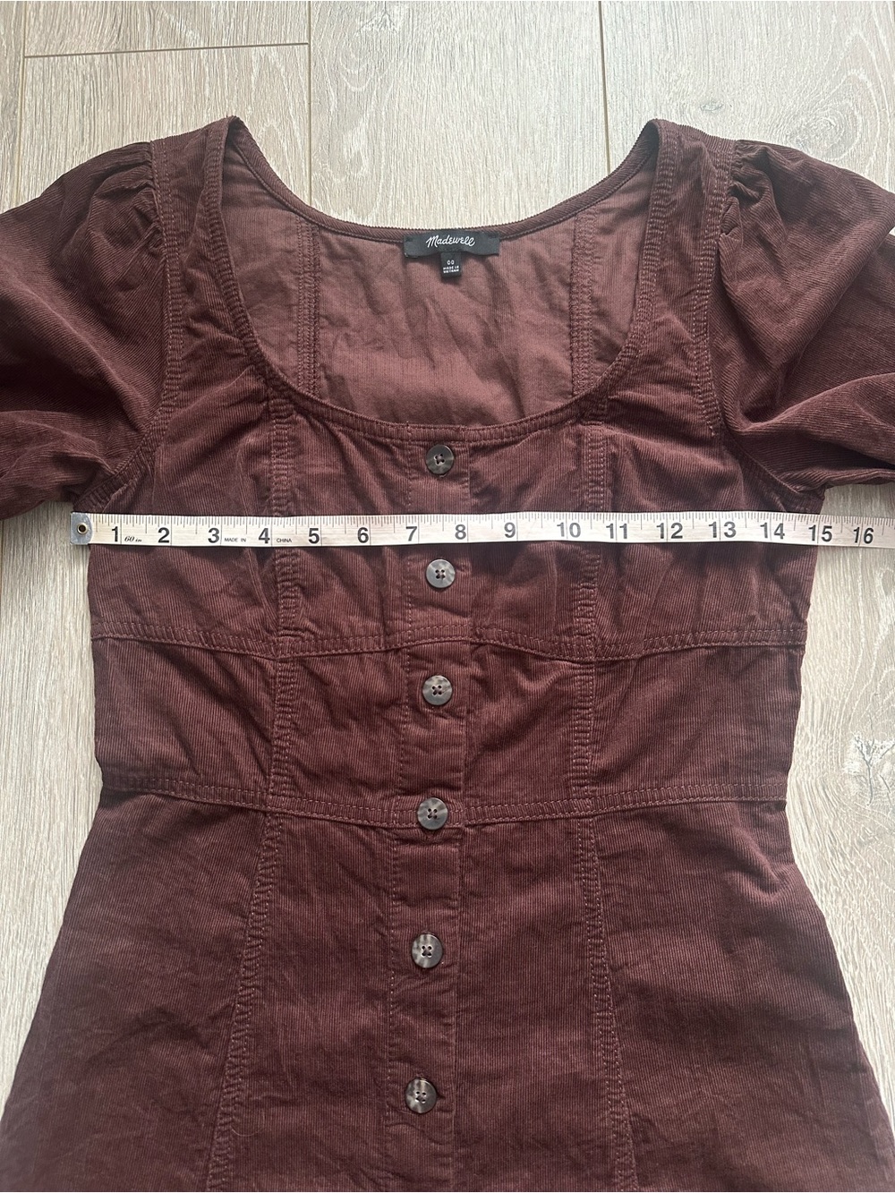 Madewell Dress Corduroy Seamed Long-Sleeve Mini Button Front Western Brown Sz 00 - Picture 10 of 13